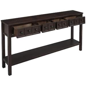 60 in.Espresso Rectangle Wood Sofa Table Long Console Table with 4 Drawers and Shelf for Entryway Easy Assembly