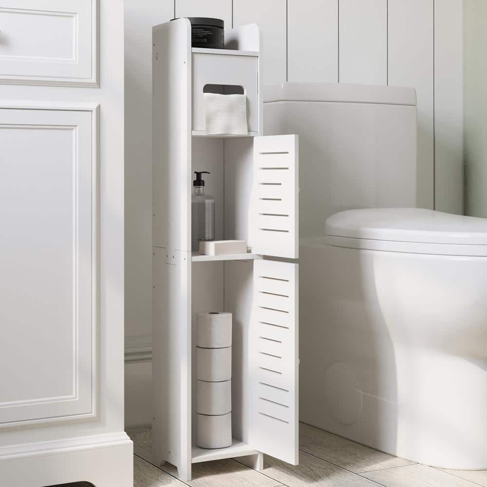 White PVC Bathroom Storage Cabinet with Toilet Paper Holder
