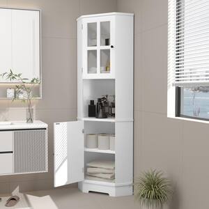 23 in. W x 16 in. D x 65 in. H White Wood Linen Cabinet with Adjustable Shelf