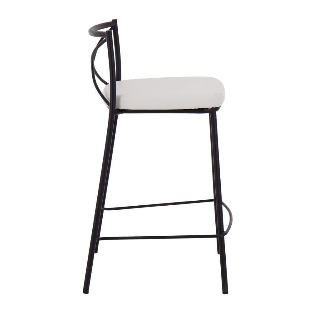 Charlotte 25" Black Metal and White Faux Leather Counter Stool Set