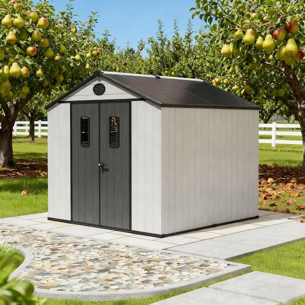 8-ft x 8-ft Outdoor Storage Kick-it White Gable Resin Storage Shed (63.5 sq. ft. )