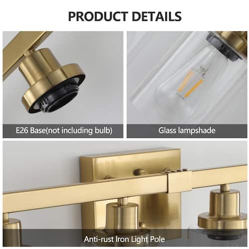 24.2 in. 4-Light Vanity Light with Clear Glass Shades, Gold (No Included Bulb) Vanity Lighting