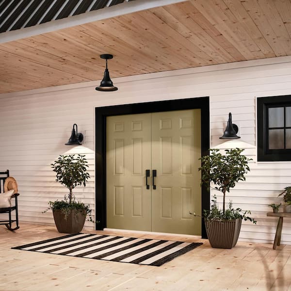 Hampshire 15.25 in. 1-Light Textured Black Outdoor Hardwired Barn Sconce with No Bulbs Included (1-Pack)