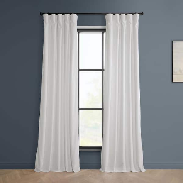 Exclusive Fabrics & Furnishings Pillow White Velvet Rod Pocket Room Darkening Curtain - 50 in. W x 120 in. L Single Panel Window Velvet Curtain