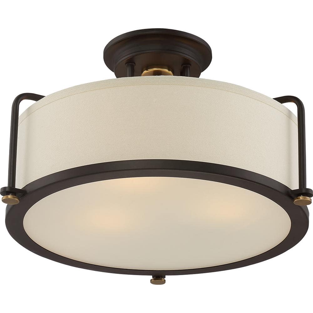 Western Bronze Glass Drum Semi-Flush Mount Light