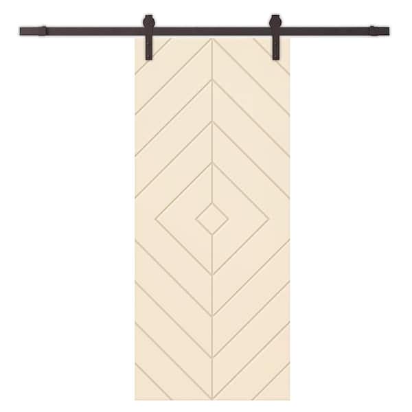 CALHOME Diamond 30 in. x 84 in. Fully Assembled Beige Painted MDF Modern Sliding Barn Door with Hardware Kit