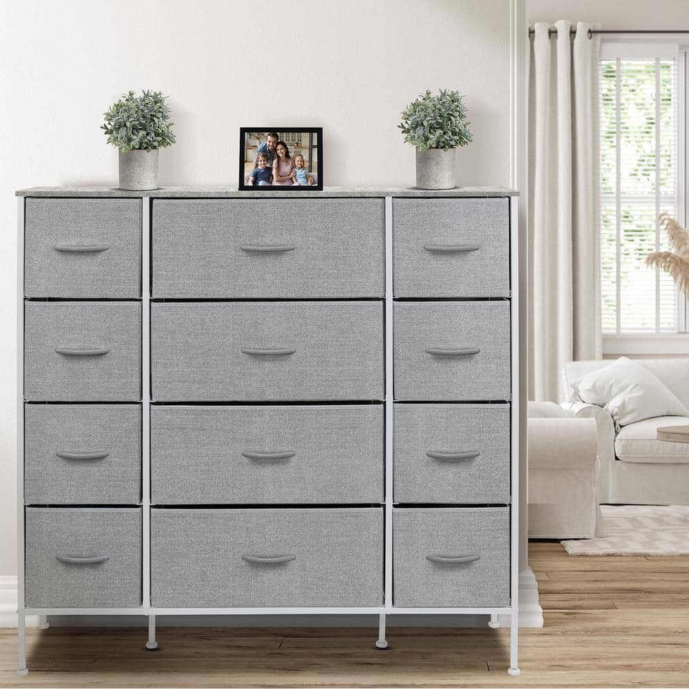 Gray 12-Drawer Nursery Dresser with Soft Close Drawers
