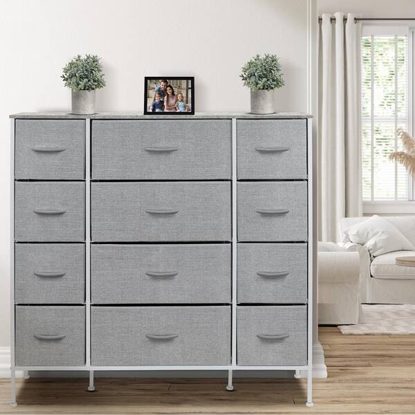 Sorbus 12-Drawer Gray Classic Chest Fabric Bin Drawers 48.75 in. H