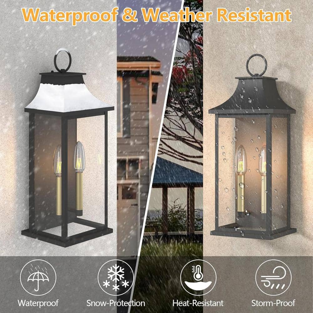 21" Black and Gold Dimmable Outdoor Lantern Wall Sconce