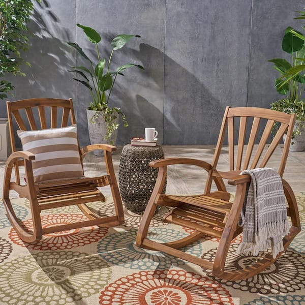 Sunview Teak Brown Wood Outdoor Patio Rocking Chair (2-Pack)