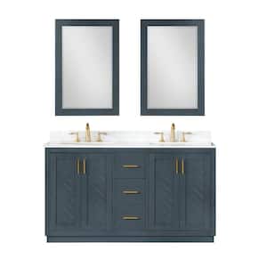 Gazsi 60 in. W x 22 in.D x 34 in. H Double Sink Bath Vanity in Classic Blue with White Composite Stone Top and Mirror