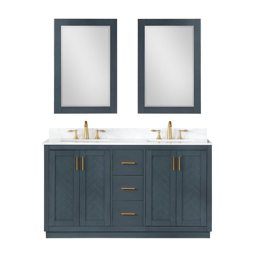 Gazsi 60" Classic Blue Double Bathroom Vanity with Composite Stone Countertop