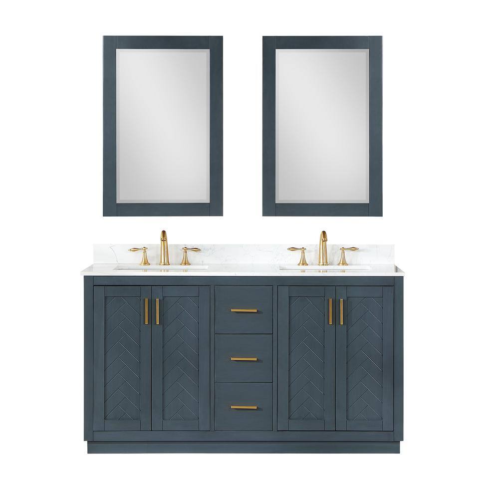 Gazsi 60" Classic Blue Double Bathroom Vanity with Composite Stone Countertop