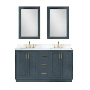 Gazsi 60 in. W x 22 in. D x 34 in. H Bath Vanity in Classic Blue with Grain White Composite Stone Top