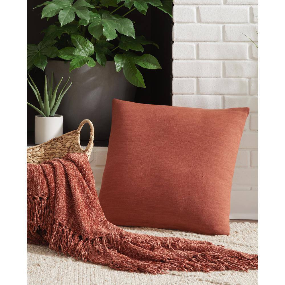 Rust Cotton Linen Blend Square Accent Pillow
