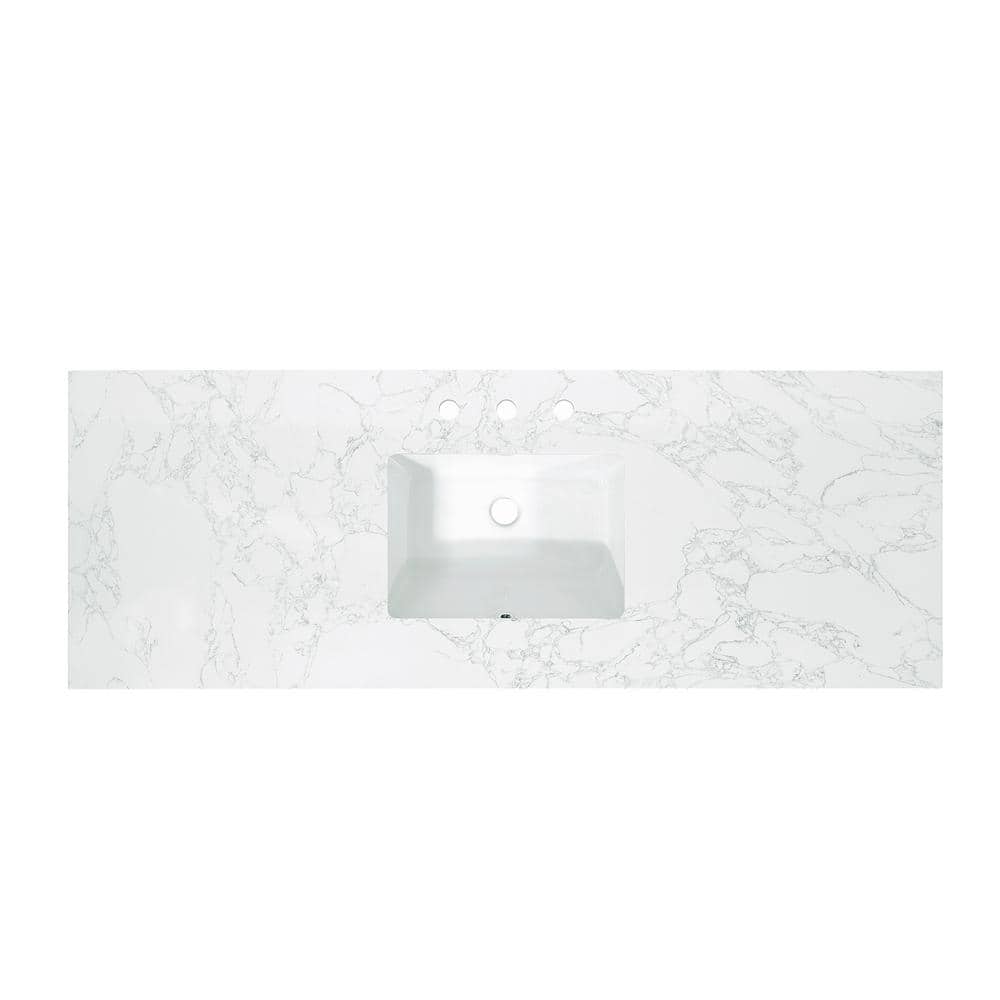 Ceres 61" White Engineered Stone Vanity Top with Sink