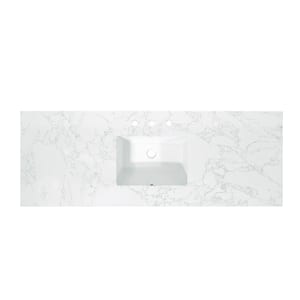 Ceres 61 in. W  x 22 in. D Engineered Stone Composite White Rectangular Single Sink Bath Vanity Top in Grain White