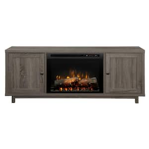 Jesse 65 in. Media Console in Iron Mountain Grey with 26 in. Electric Fireplace with Logs