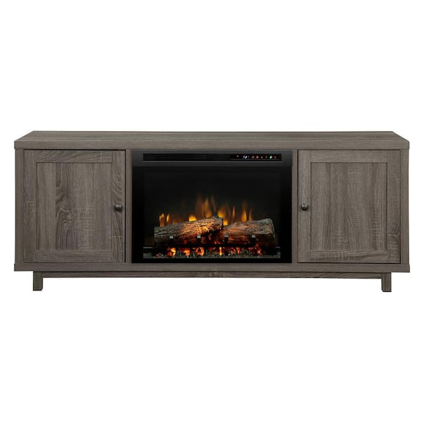 Dimplex Jesse 65 in. Media Console in Iron Mountain Grey with 26 in. Electric Fireplace with Logs