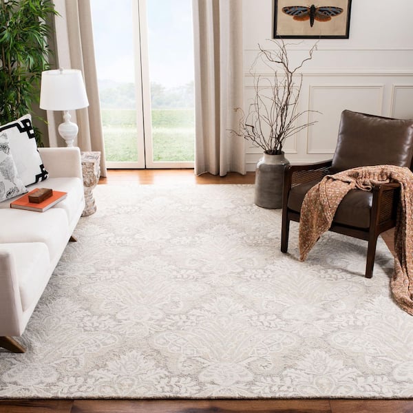 Micro-Loop Beige 10 ft. x 14 ft. Medallion Solid Color Area Rug