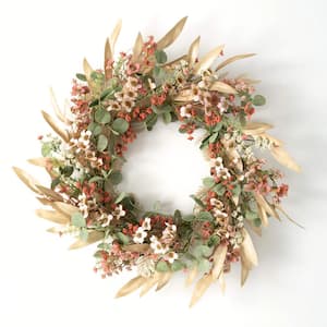 24 in. Artificial Rust Flower and Eucalyptus Wreath