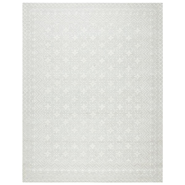 Blossom 11 ft. x 15 ft. Gray/Ivory Border Geometric Area Rug