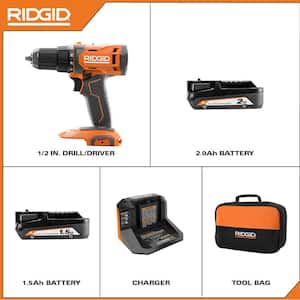 18V Cordless 1/2 in. Drill/Driver Kit with 2.0 Ah Battery, Charger, and 18V 1.5 Ah Lithium-Ion Battery (2-Pack)