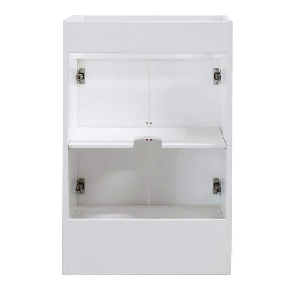 White Wood Freestanding Bathroom Vanity with Black Hardware
