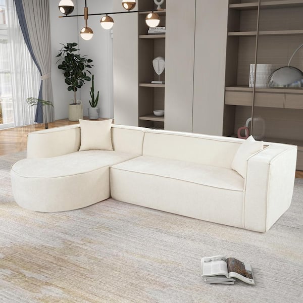 Harper & Bright Designs 109.2 in. L Shaped Chenille Sleek Modern Sponge Sectional Sofa in Beige with 2-Throw Pillows, no Assembly Required