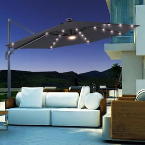 11 ft. Round Cantilever LED Umbrella For Your Outdoor Space - 240 g Solution-Dyed Fabric, Aluminum Frame in Anthracite