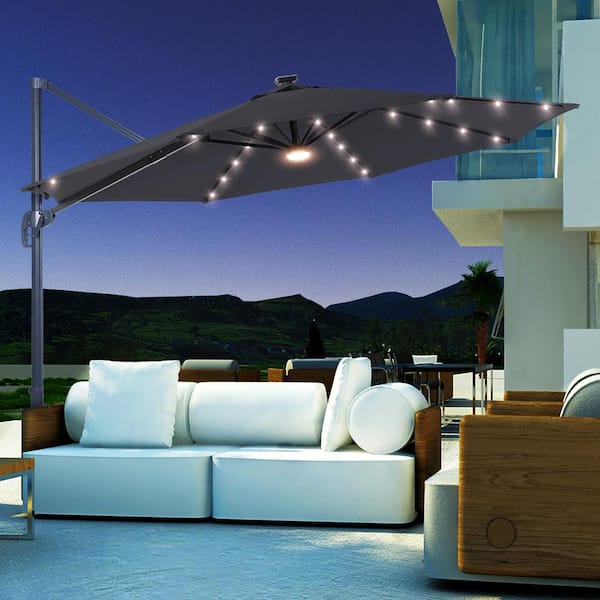JOYESERY 11 ft. Round Cantilever LED Umbrella For Your Outdoor Space - 240 g Solution-Dyed Fabric, Aluminum Frame in Anthracite