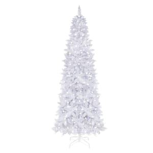 7.5 ft. Pre-Lit LED Pencil Slim Artificial Christmas Tree with Cool White Light, White