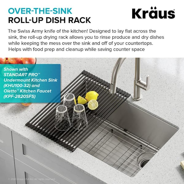 Kraus KRM-10GR Multipurpose Over-Sink Roll-Up Dish Drying Rack Green
