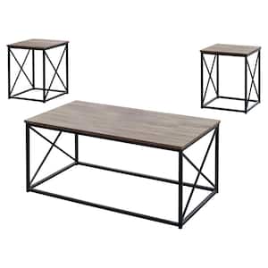 3-Piece 43 in. Dark Taupe Large Rectangle Wood Coffee Table Set