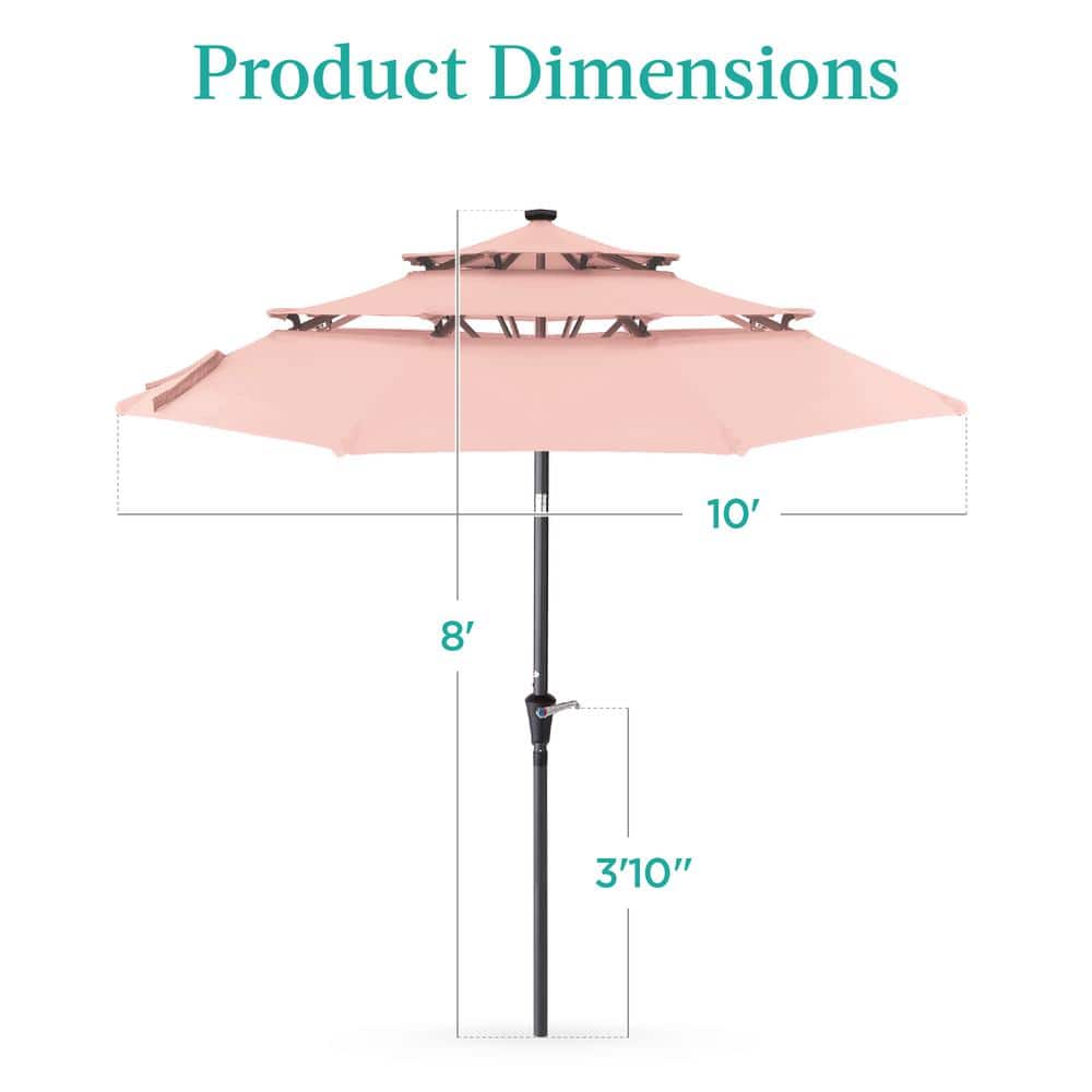 10ft Rose Quartz Steel Market Umbrella with LED Lights and Crank Lift