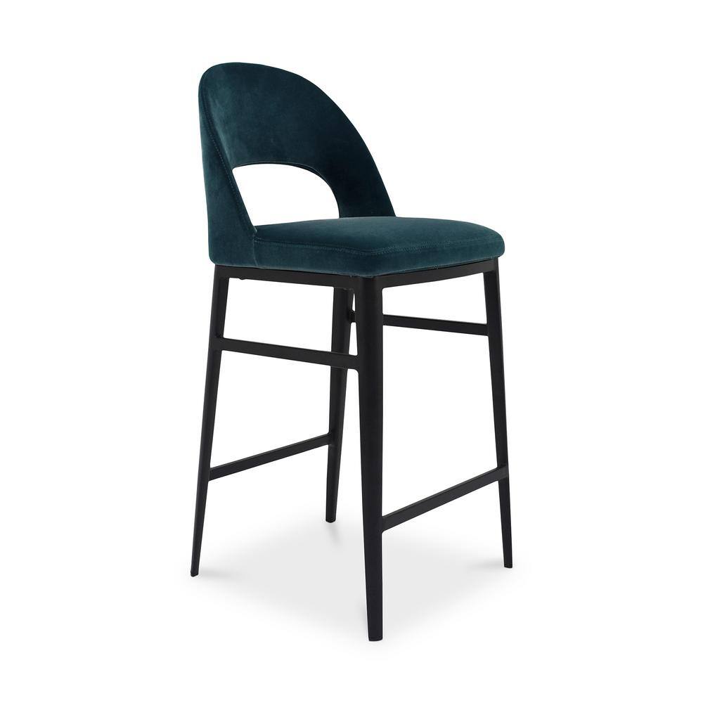 Teal Upholstered Steel Frame Counter Stool with Low Back