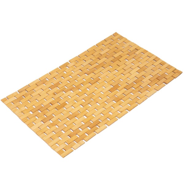 Basicwise 31 in. W x 18 in. D Foldable Bamboo Brown Color Bathroom Mat-Non-Slip Design for Showers, Bathtubs, Spas, Large