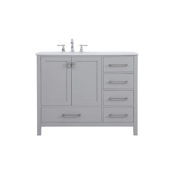 Unbranded Timeless Home 42 in. W x 22 in. D x 34 in. H Single Bathroom Vanity in Gray w/ Calacatta Engineered Stone w/ White Basin