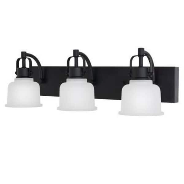 Rockhill 22.07 in. 3-Light Black LED Integrated Industrial Vanity Light with Frosted Glass Shades for Bathroom