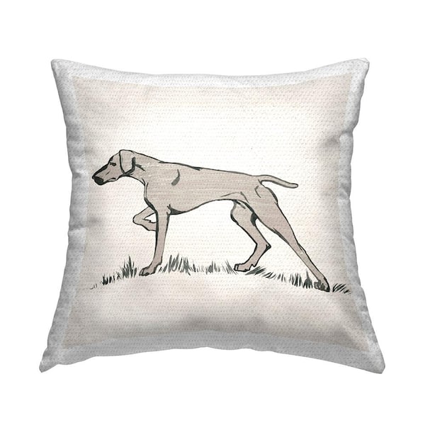 Stupell Industries Focused Hunting Dog Minimal Animal Design Off-White Square Outdoor Throw Pillow