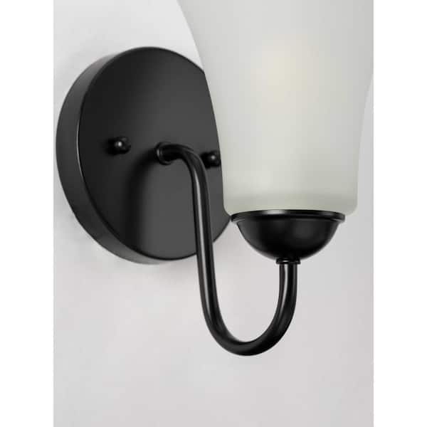 Progress Lighting Classic Collection 1-Light Matte Black Etched Glass Traditional Bath Vanity Light