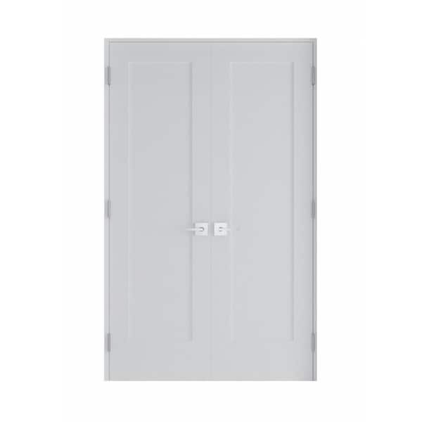 RESO 56 in. x 80 in. Solid Core Primed Composite Double Prehung French Door with Catch ball and Matte Black Hinges
