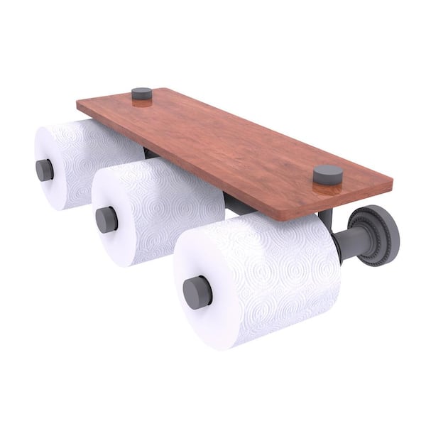 Allied Brass Dottingham Collection Wall Mounted Toilet Paper Holder in Matte Gray with Wood Shelf