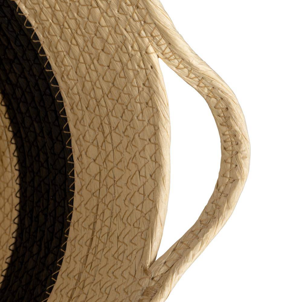 Natural Handwoven Paper Rope Basket with Black Stripe and Handles