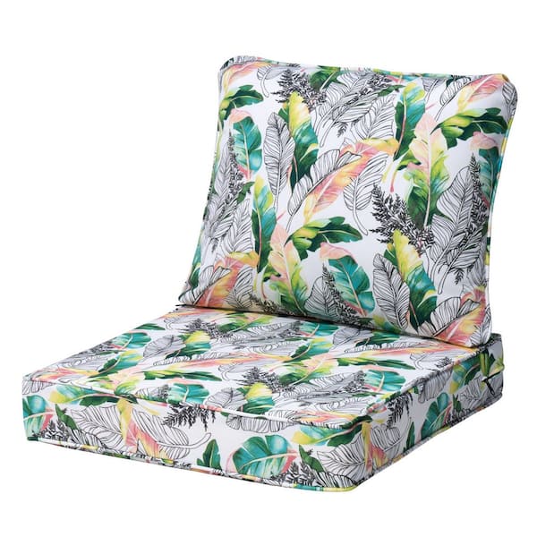 24 in. x 25 in. 1-Piece Outdoor Deep Seat Cushion for Patio Sofa and Couch in Green Flower