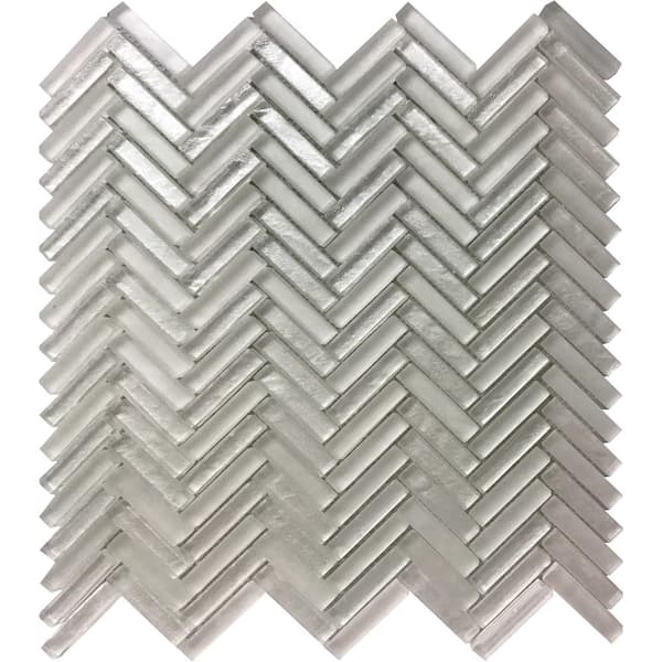 Apollo Tile White 4 in. x 5 in. Polished and Honed Herringbone Glass Mosaic Floor and Wall Tile Sample (0.13 sq. ft./Piece)