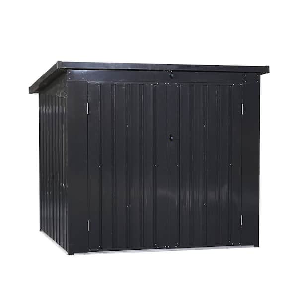 5.1 ft. W x 3.3 ft. D Black Metal Outdoor Metal Bin Shed with 2-Trash Cans for Garden (17 sq. ft.)