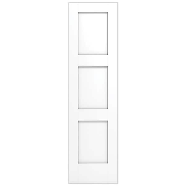 Alexandria Moulding 18 in. x 80 in. x 1-3/8 in.  3-Panel Equal Flat, Shaker Sticking, Full and Square, Primed Wood Door Slab