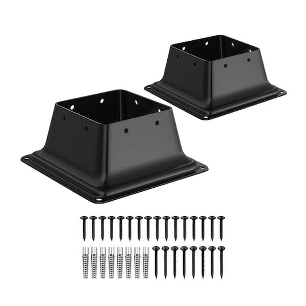 Afoxsos Heavy Duty Powder-Coated Black Steel 4 x 4 Post Base Bracket with Screws 2-Pack for Wood Post Anchor Deck Porch Railing