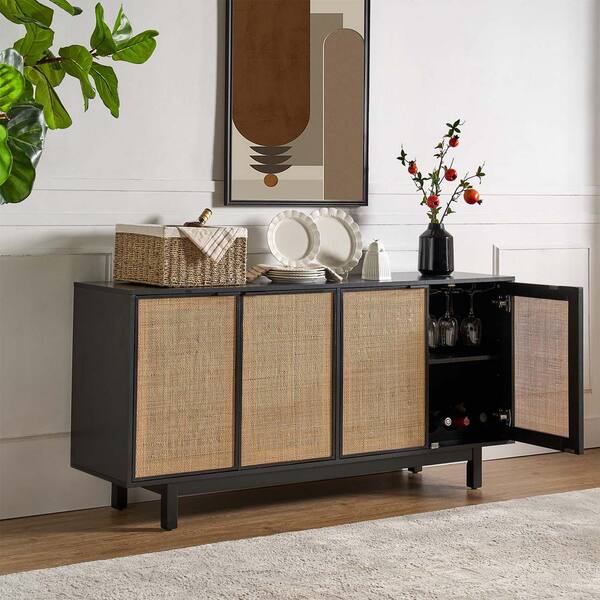 JAYDEN CREATION Alex 63 Wide Contemporary Sideboard with Adjustable Shelves BLACK SBLS0867 BLK